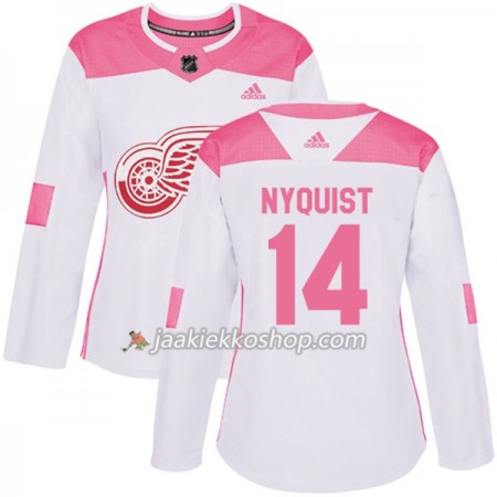 Nainen NHL Detroit Red Wings Pelipaita Gustav Nyquist 14 Adidas 2017-2018 Valkoinen Vaaleanpunainen Fashion Authentic